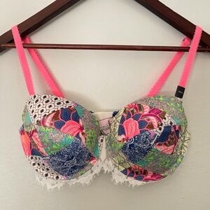 Victoria’s Secret Dream Angels Lined Demi Bali Patchwork Bra-Size 34DD NWT